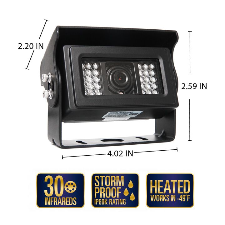 120° Heated Backup Camera with 30 Infrared illuminators