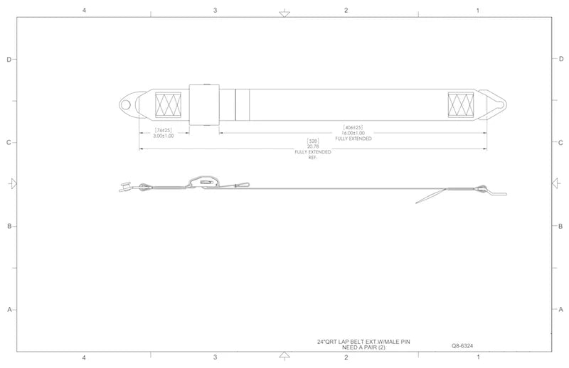 Q'Straint Lap Extension Belt, 24" Male | Q8-6324