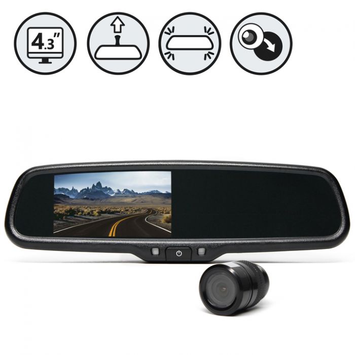 Backup Camera System with Flush Mount Camera and Mirror Monitor